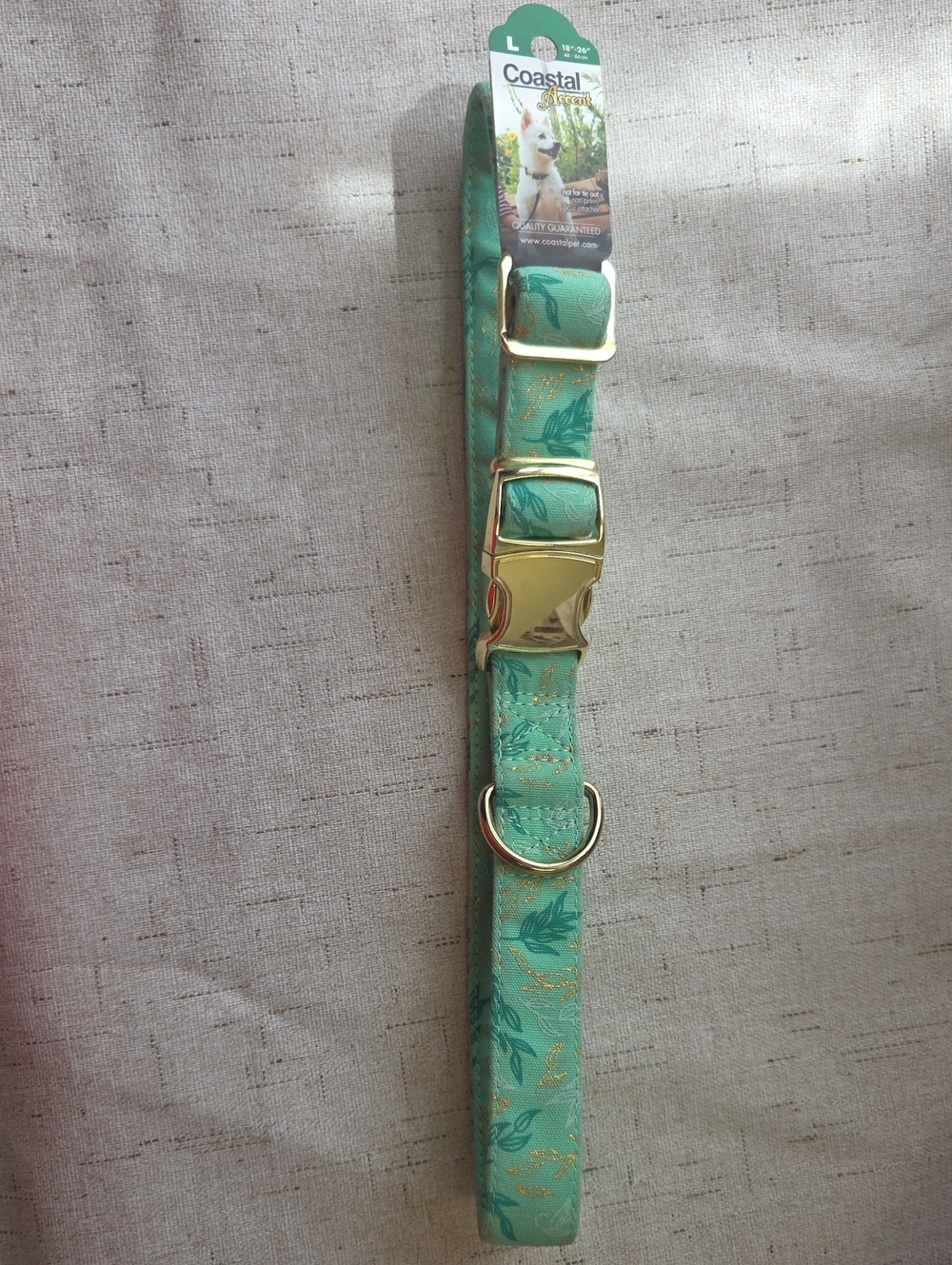 Coastal Teal Floral Dog Collar with Gold Hardware